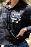 Anti Insulin Insulin Club-Cropped Camo Hoodie